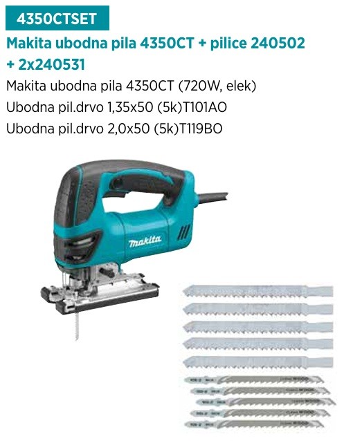 MAKITA ubodna pila + 3 seta pilica 4350CT + 240502 + 2 x 240531 MP26
