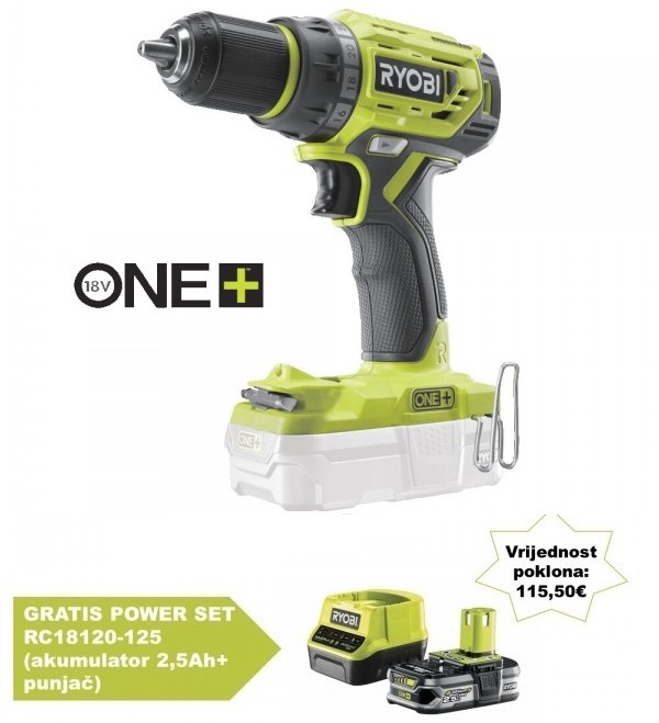 RYOBI aku bušilica-odvijač R18DD7-0 (18V ONE+,BL motor, 60Nm, bez aku) 5133004532 PP26+