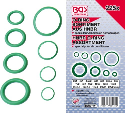 BGS set O-ring HNBR brtvi 3-22mm 225 kom pro+  8121