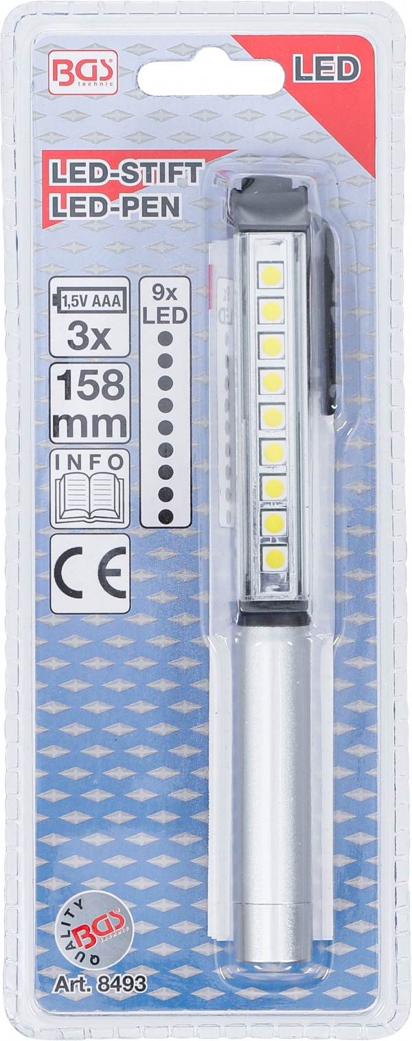 BGS Aluminijska LED olovka s 9 svjetlećih dioda 8493