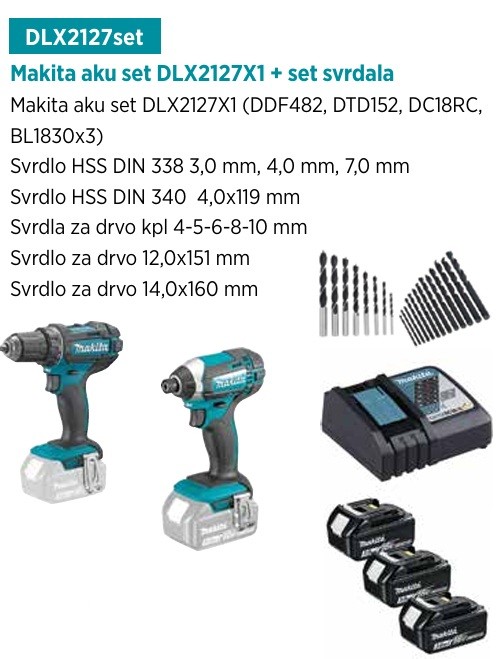MAKITA akumulatorski set  DLX2127X1 + set svrdala MP26