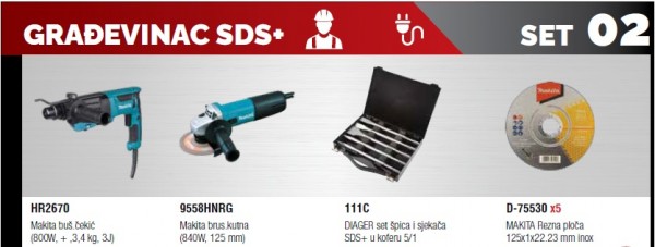 MAKITA HR2670 + 9558HNRG+ 111C + D-75530 x 5    Građevinac sds+  JP26