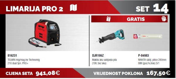 TELWIN Technomig 210 dual Synergy + DJR186Z+P-04983 Limarija PRO 2 JP26