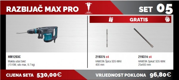 MAKITA HM1203C + 219375x4kom + 219374x4kom Razbijač max pro JP26