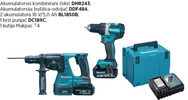 MAKITA akumulatorski set (DHR243,DDF484,BL1850Bx2,DC18RC) DLX2191TJ  